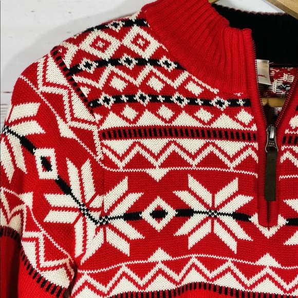 Hanna Andersson Girls Sweater Sz 12 / 150 Red Cotton Knit Fair Isle Quarter Zip - Picture 3 of 9